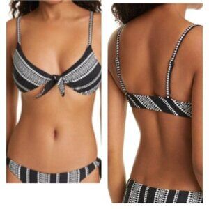 Lemlem Black Embroidered Luchia Tie Front Pullover Swim Small Bikini Top NWT